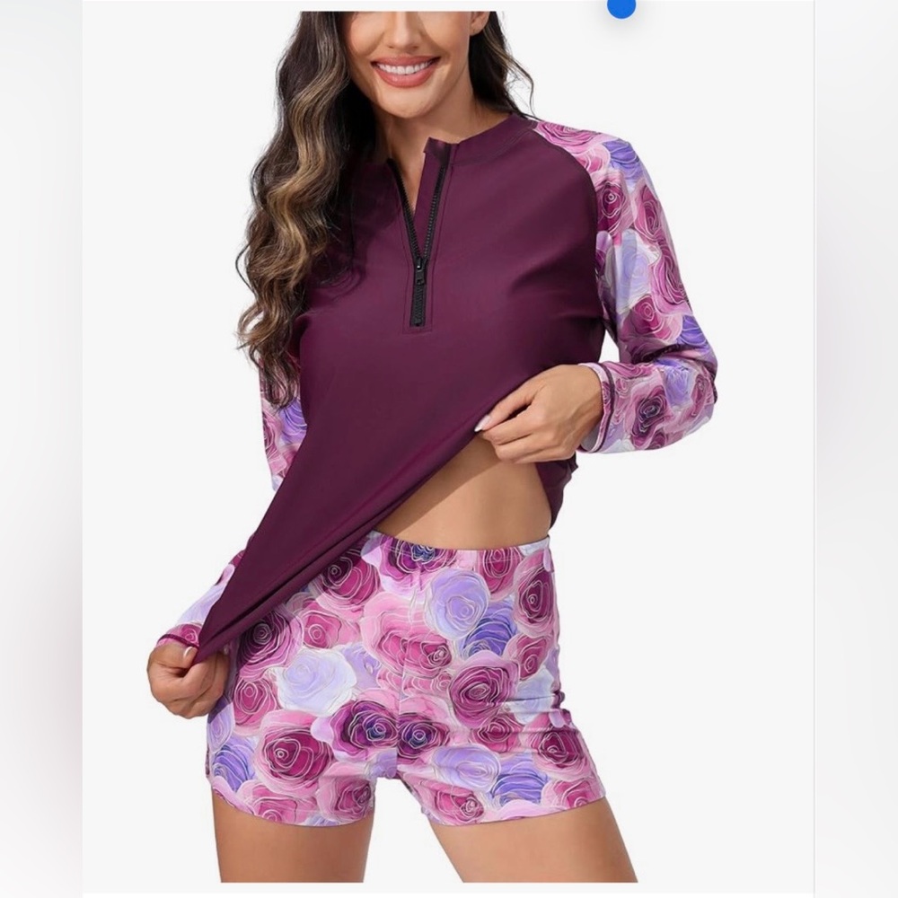 NWT Womens top Plus Size Long Sleeve Rash Guard Sets Half
Zip Swim Shirts Top - Picture 5 of 6